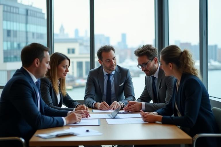 Un equipo de consultores trabajando juntos en una oficina moderna